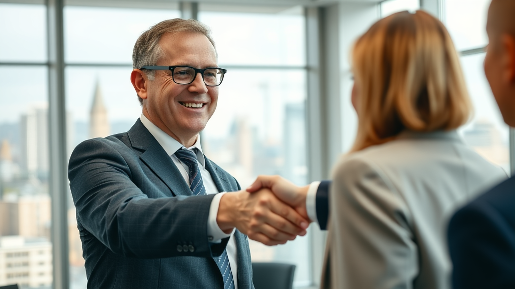 trustworthy British businessperson handshake, company number verification, companies house, business transparency, company listings UK