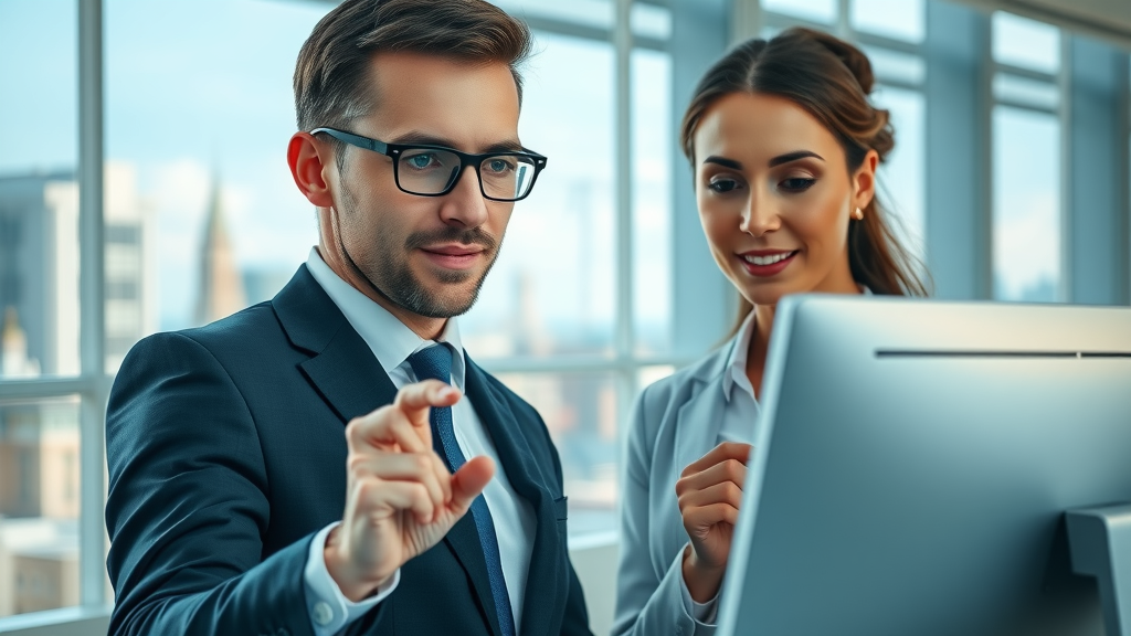 dynamic business professionals analyzing digital data using UK company database, modern UK office, UK skyline