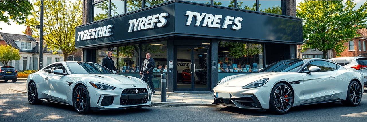 24/7 mobile tyre fitting in Manchester, modern tyre garage with luxury cars