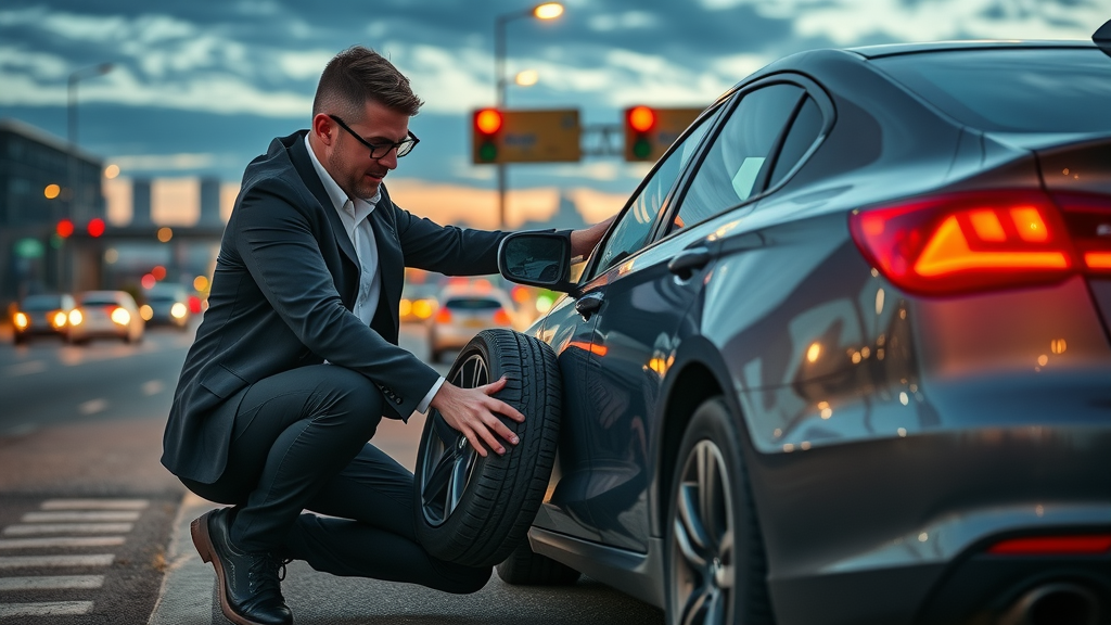 Expert 24/7 tyre fitting in Manchester assists driver with emergency roadside tyre repair