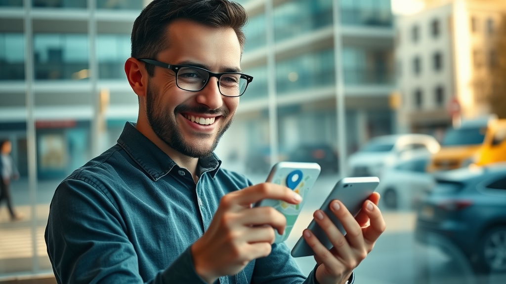 Small business owner viewing business location on Google Maps through a UK business directory company listing