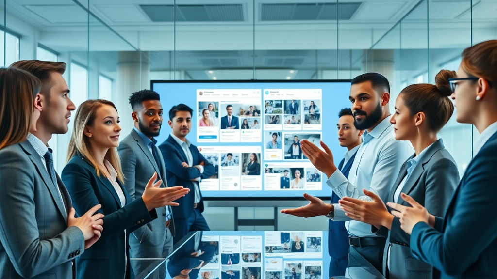 marketing agency team planning social media strategy in a modern office - social media marketing agency services