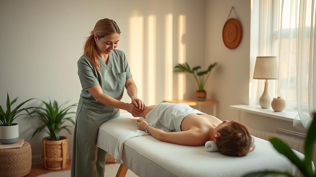 Serene therapy room in London, professional therapist providing reflexology for holistic london healthy living. Soft lighting, gentle décor, and relaxation in a tranquil health and wellbeing setting.