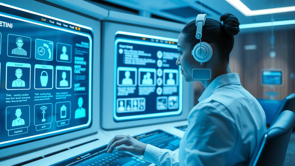 Futuristic AI virtual receptionist answering service digital interface for UK business call handling