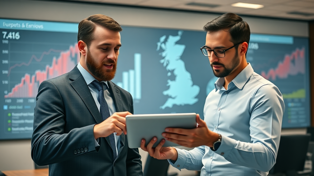 digital business directory statistics infographic on digital tablet in UK corporate setting