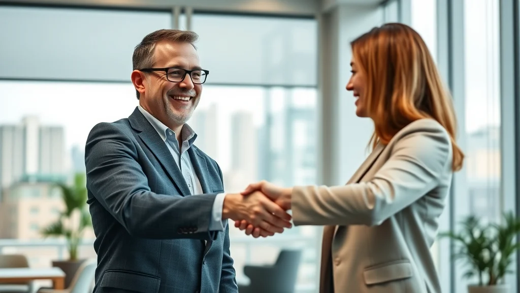 Satisfied client shaking hands with a London insurance broker on a successful personal or commercial insurance agreement