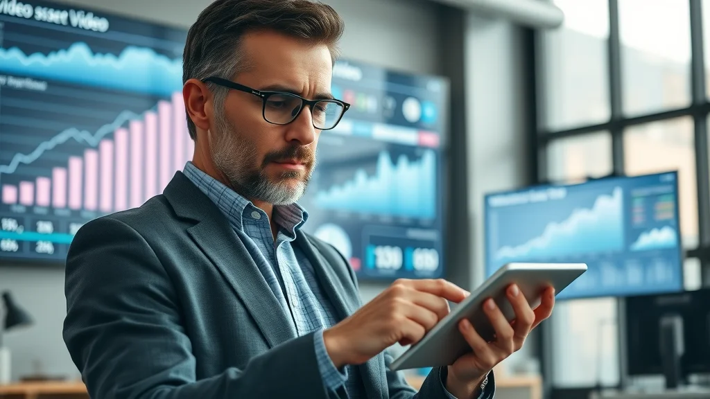 Business owner analyzing video marketing statistics in modern office for video marketing agency insights