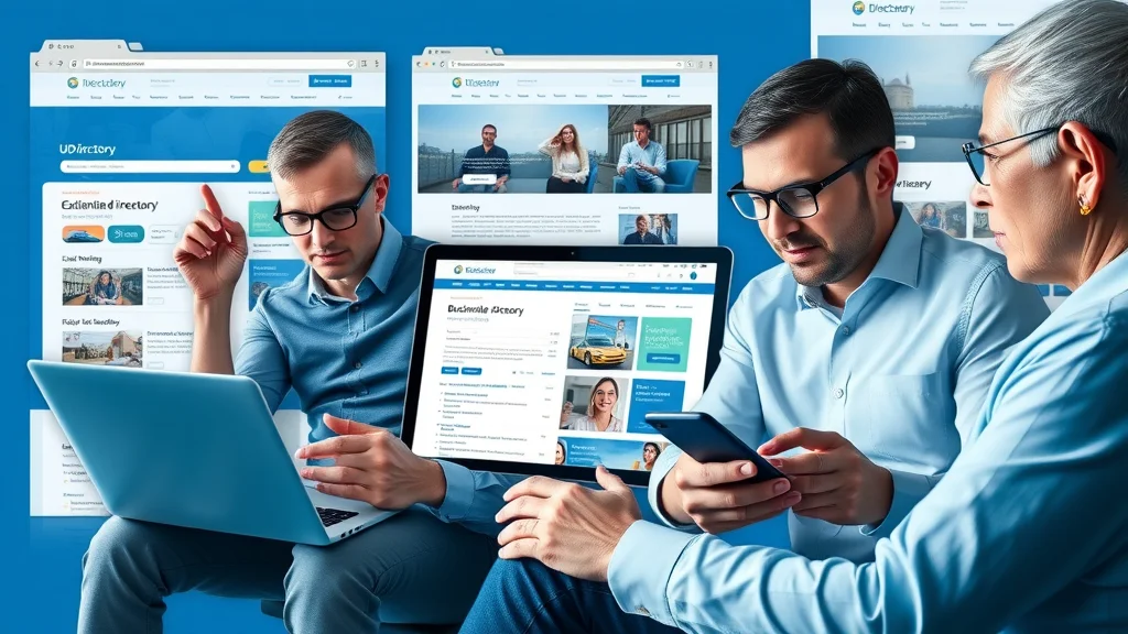 Montage of UK business directory website pages for business promotion and online exposure