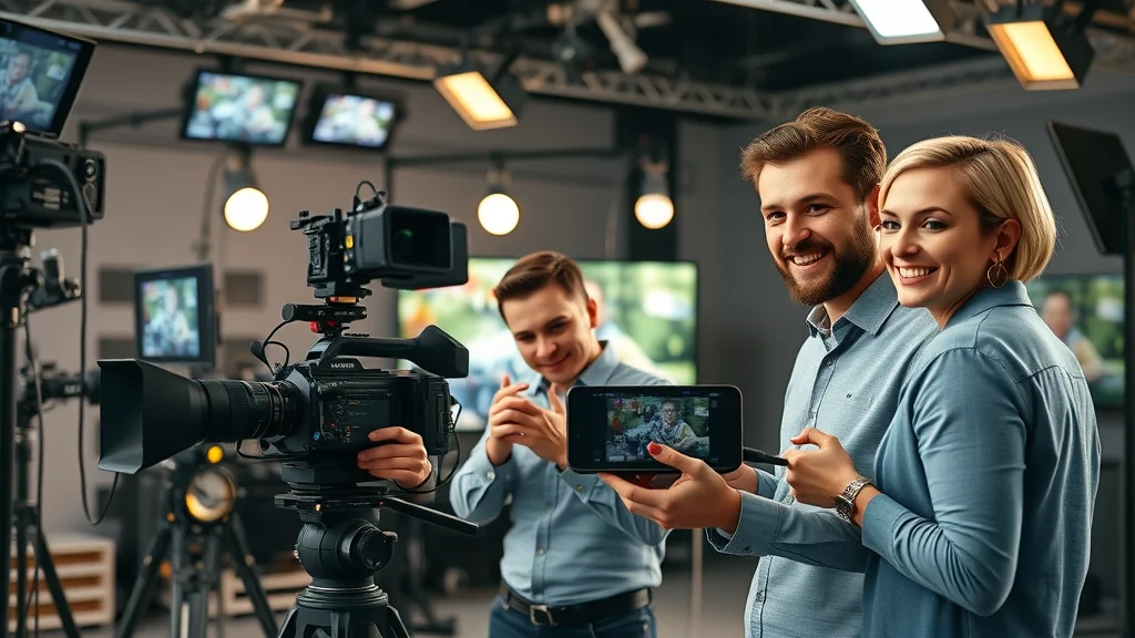 Professional video marketing agency team filming high-quality creative video content on set