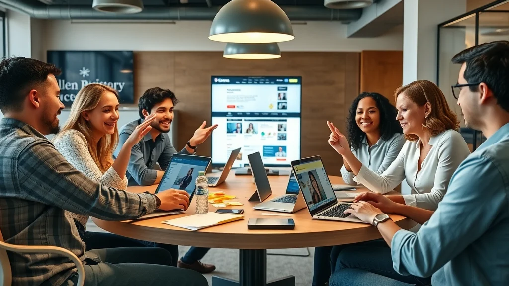 Collaborative UK marketing team integrating business directory website, content marketing, and social media for maximum business exposure