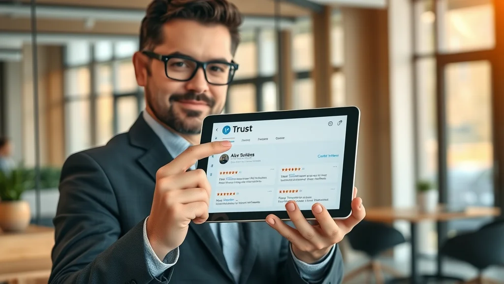 Trustworthy directory site with business professional highlighting customer reviews and profile verification for greater business trust