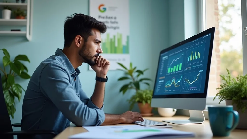 Thoughtful small business owner at desk, media management, social media marketing agency