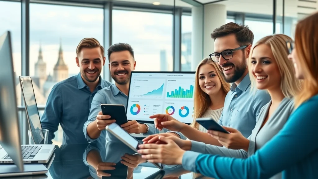 Energetic marketing team in a London office reviewing social media dashboards, representing why London businesses need social marketing services and digital marketing expertise