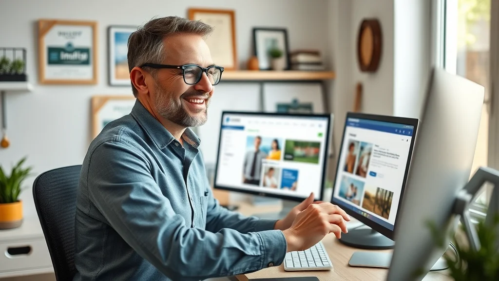 Meticulous UK business owner uploading company logo and photos to directory site for better business listing visibility