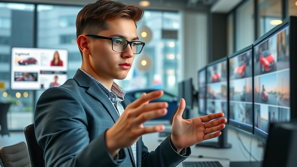 Car dealer analyzing social media feeds and short videos for marketing london car dealerships