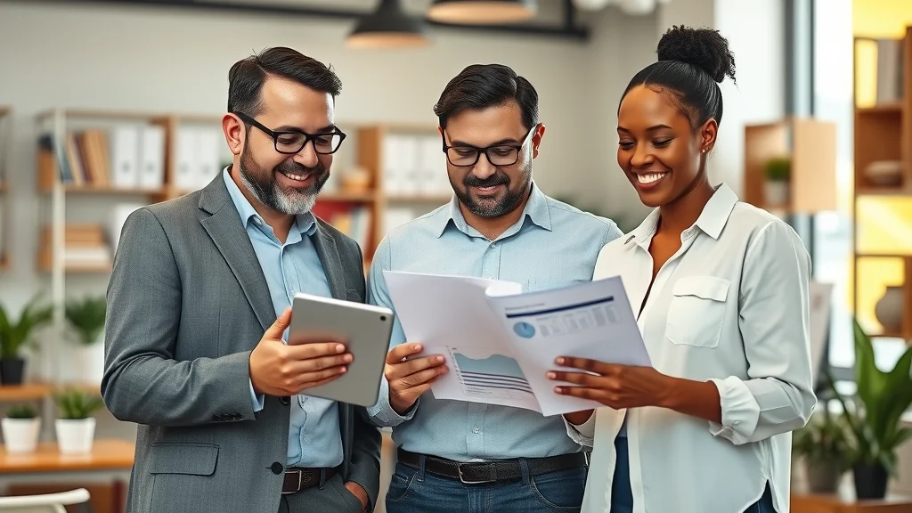 Diverse business owners consulting a London personal and commercial insurance broker in a contemporary office