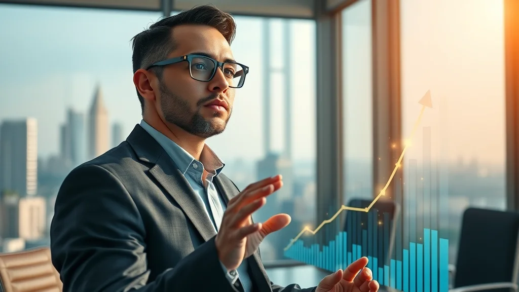 business success with lead generation in digital marketing; entrepreneur views upward chart in a modern office