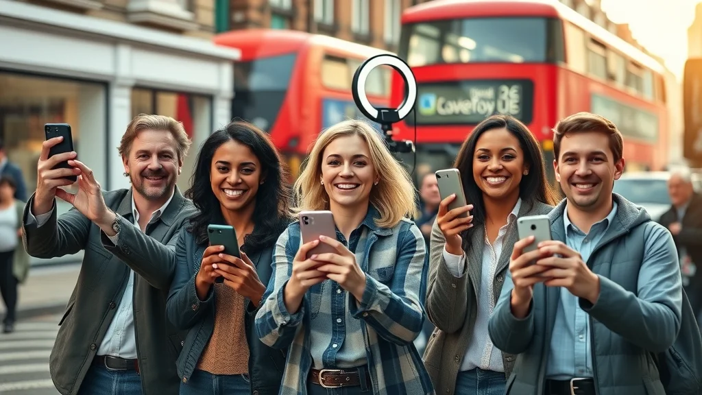 Diverse London business owners filming social media video content, illustrating why London businesses need social marketing services with focus on reels, shorts, and stories