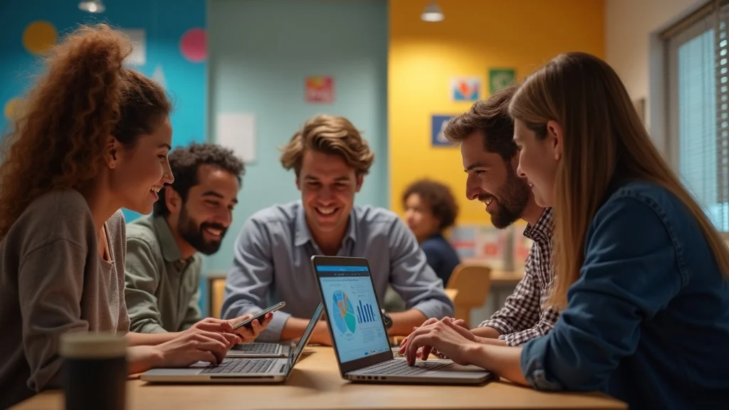 Vibrant social media agency team collaborating, social media marketing agency, media agency, social media agency