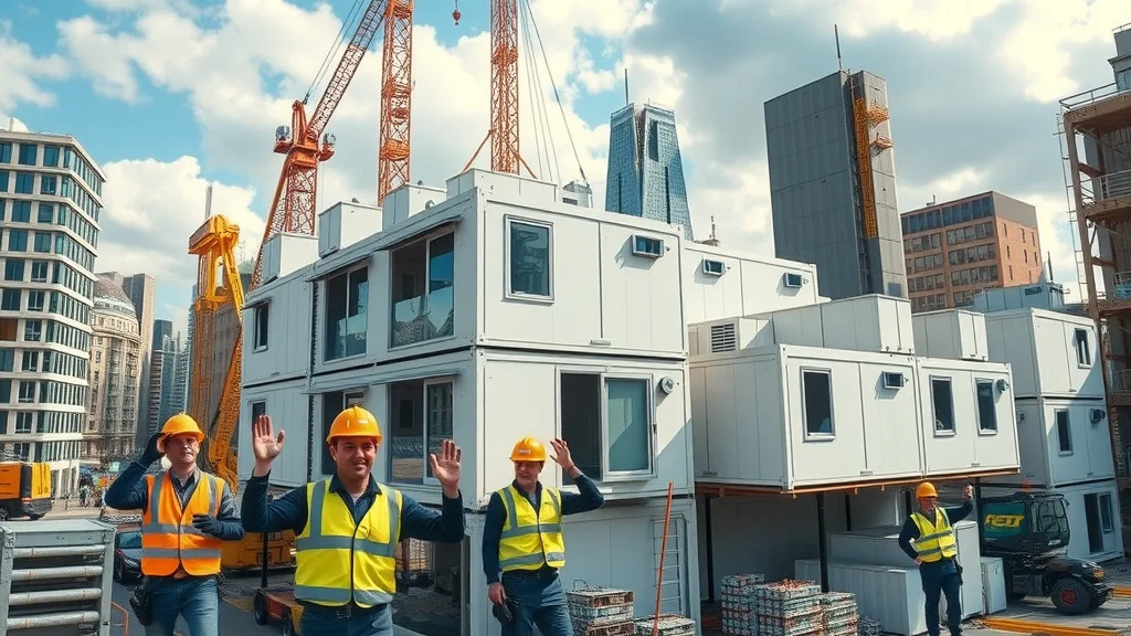 Innovative modular building units being assembled on a bustling London site, laing o’rourke