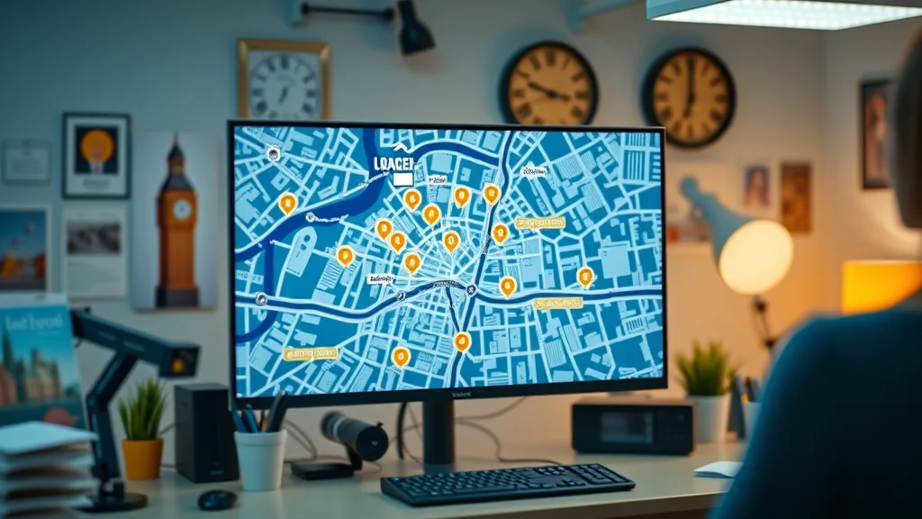 Local targeting with programmatic display ads in London: Digital map showing highlighted boroughs and active ad icons on screen