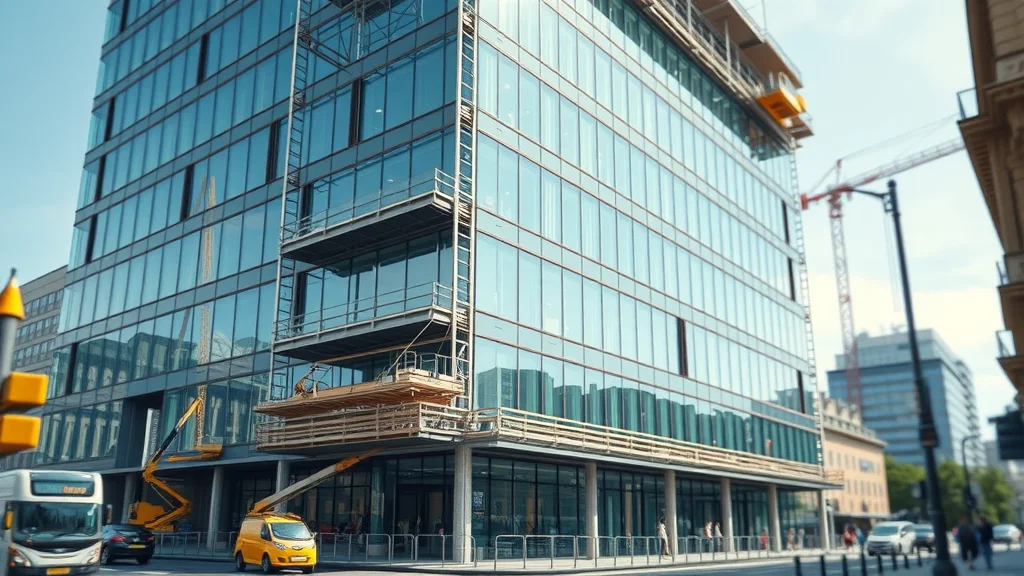 Eye-catching modern office building with glass façade under construction, morgan sindall group