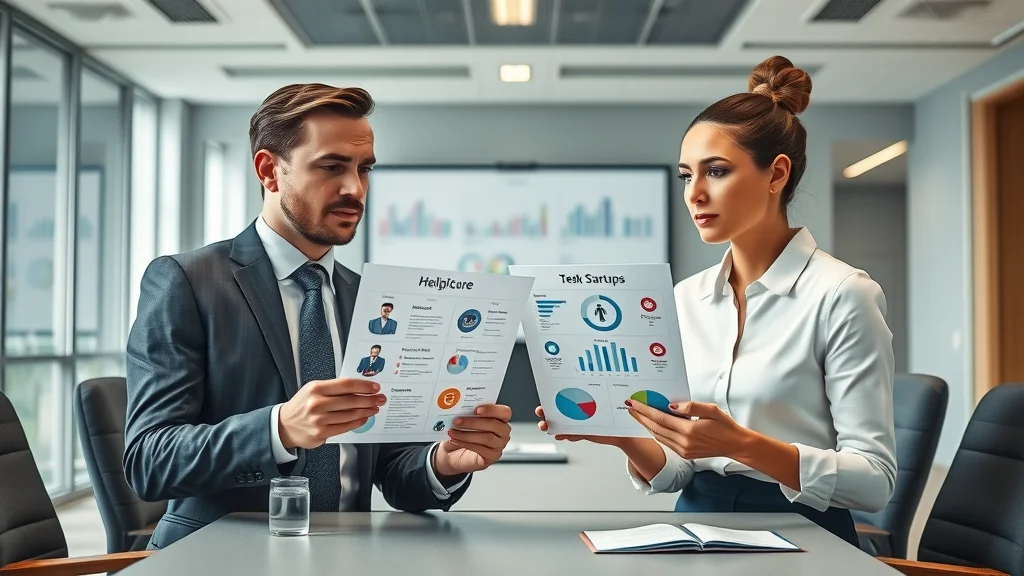 Industry split concept: professionals evaluating demographics-heavy and interest-based markets, meeting room, agency setting — industry-specific audience targeting