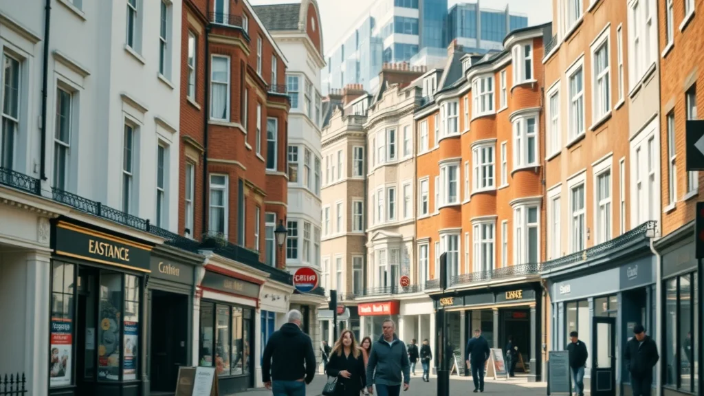 Vibrant London property sales and lettings estate agencies in a bustling cityscape