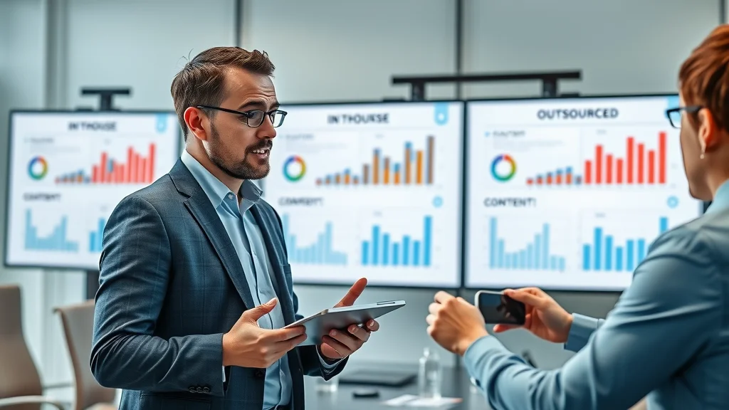 Team leader comparing in-house and outsourced content creation agency results