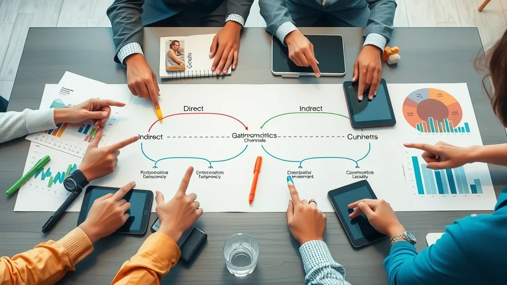 Business flow diagram illustrating direct, indirect, and hybrid distribution channels