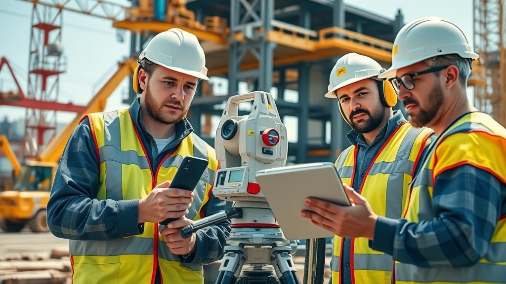 Team of skilled construction professionals using advanced surveying equipment, kier group