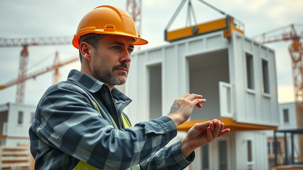 Construction engineer placing modular building section at a London housing site, representing innovation among the top 10 building and construction companies in London