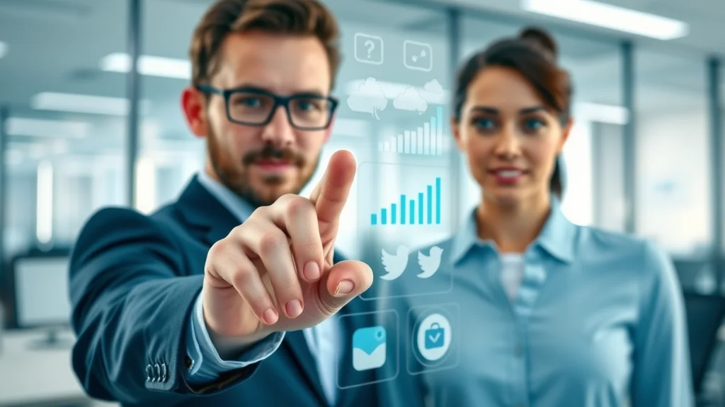 Infographic digital board explaining social media content strategy with charts, graphs, and social media app icons in a modern workspace