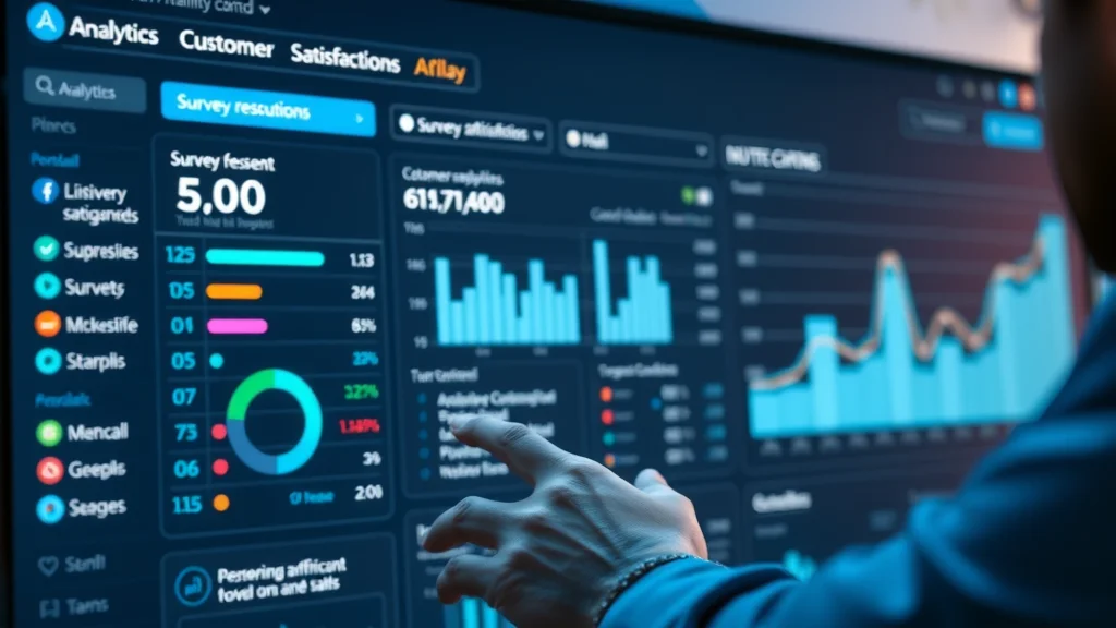 Analytics dashboard with real-time survey results and customer satisfaction metrics from using chatbots for customer surveys