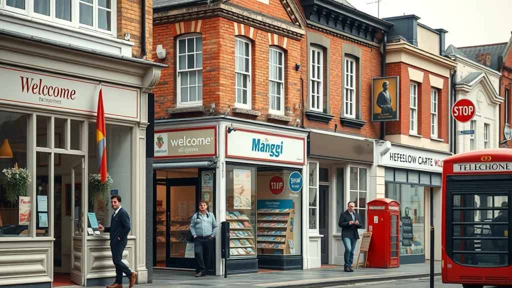 Diverse small business storefronts in a UK high street—business directories boost local search and online presence
