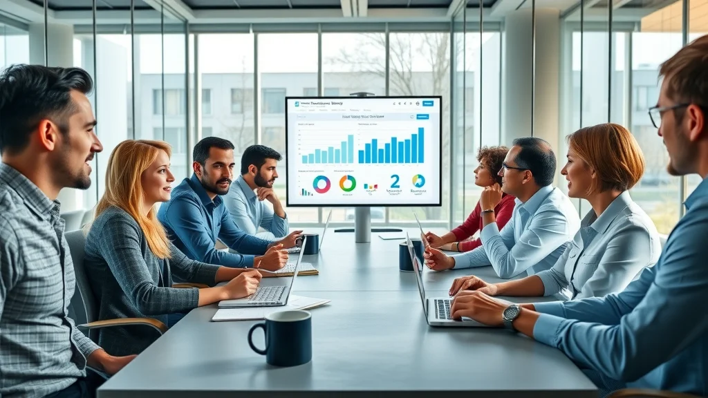 Dynamic modern office with professionals developing digital content strategy - hire outsourced content creation agency