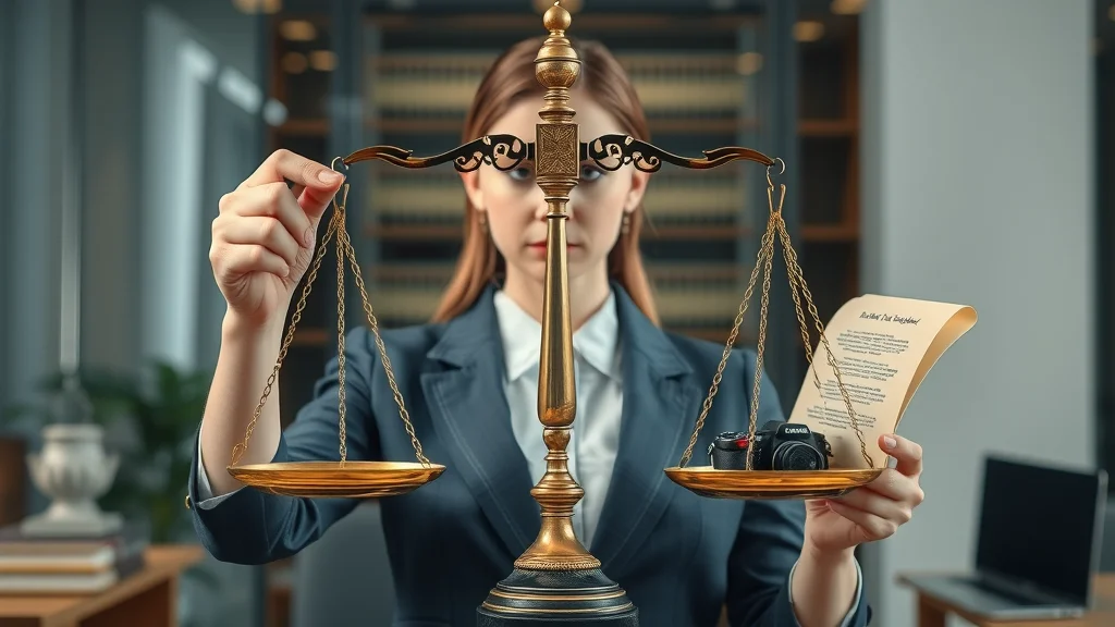 Business advisor reviewing copyright and brand guides for legal repurposing content &mdash; modern law office and digital checklists