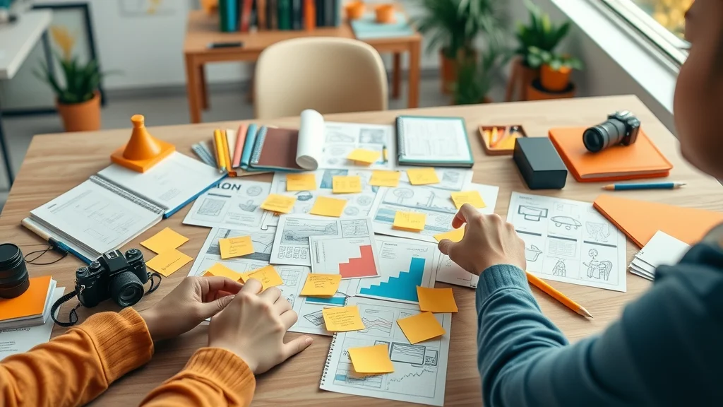 Creative storyboard layout for a short marketing video, showcasing the planning stage for marketing with videos, shorts and reels