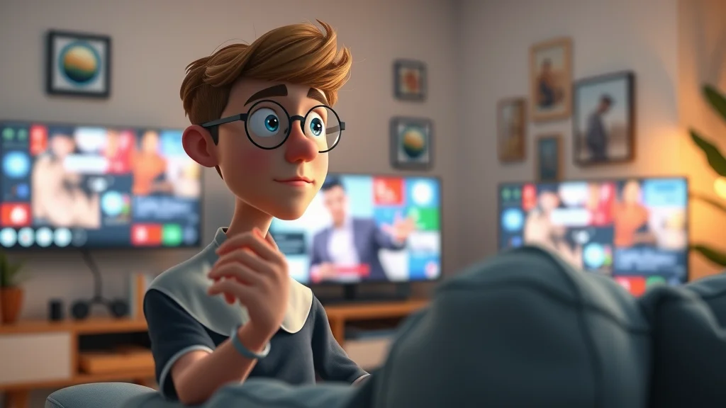 Animated concept of a young business viewer focused on fast-moving short form video content, representing shrinking attention span in marketing