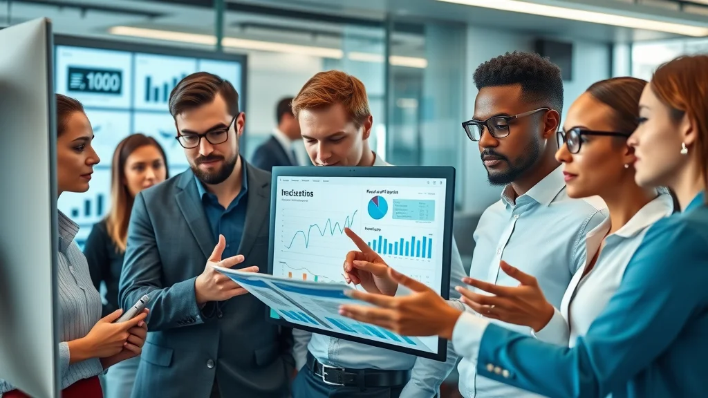 Modern diverse marketing team conducting reputation marketing reviews monitoring in sleek digital agency workspace, digital analytics and review data displayed on screens, brand online