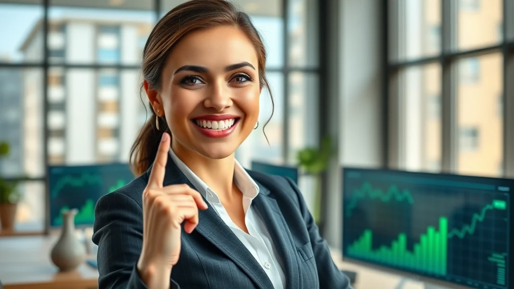 Smiling businesswoman celebrating increased website conversions with digital charts, showcasing the impact of reputation marketing reviews monitoring