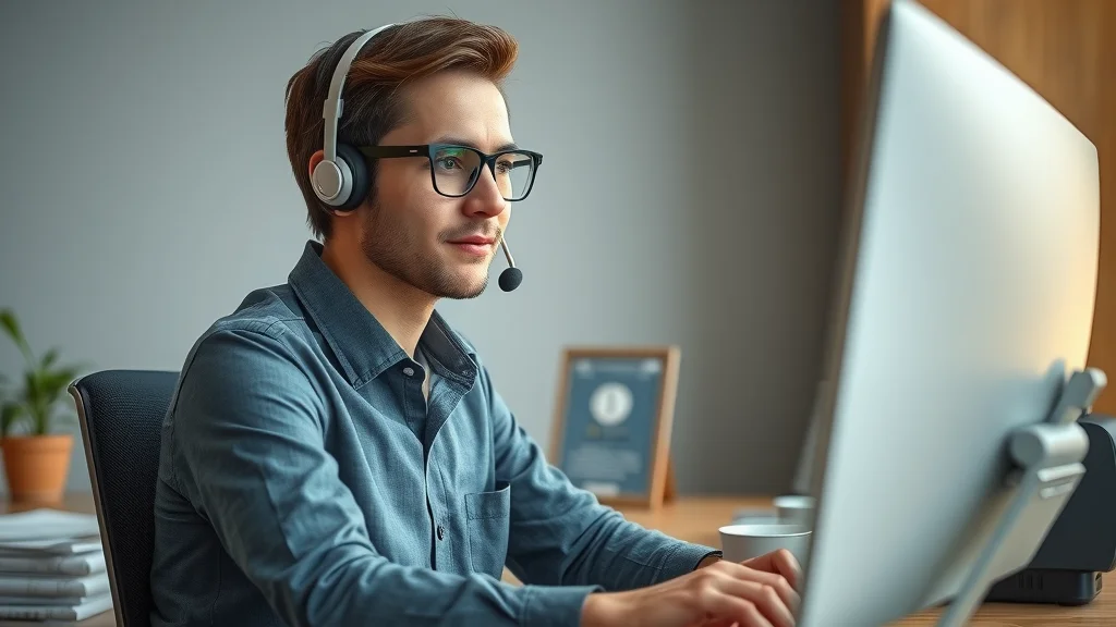 Customer service manager professionally responding to an online review on computer - reputation management strategy