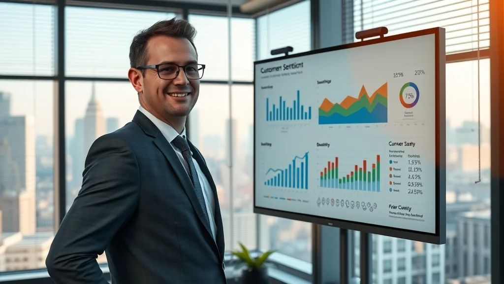 Business professional reviewing positive customer sentiment analytics - online reputation management