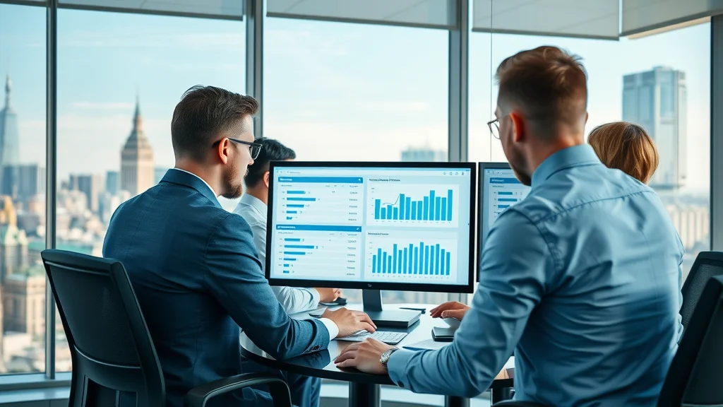 brand reputation monitoring modern office team analytics digital dashboards online review charts photorealistic