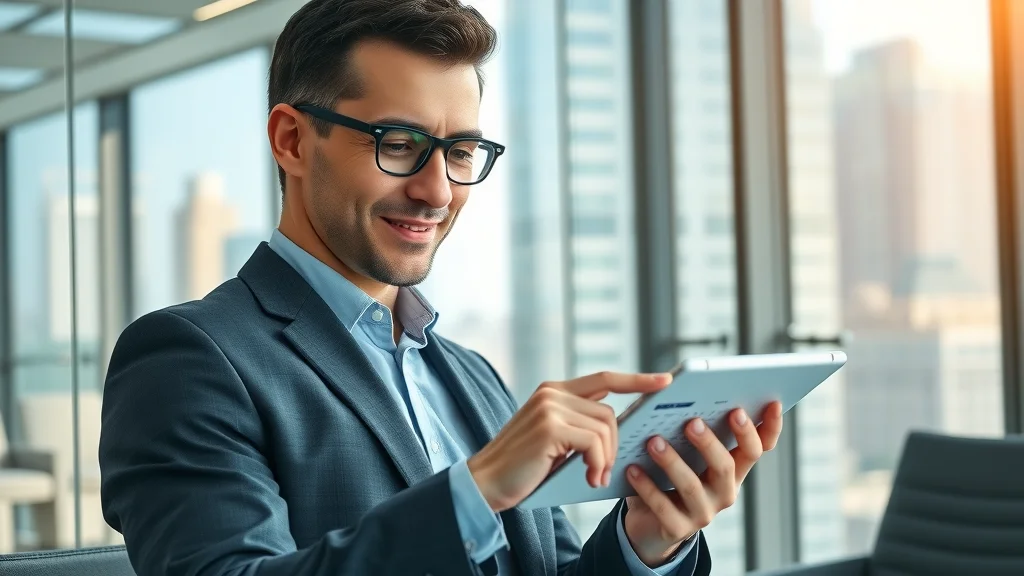 Business professional reviewing project management automation tools and workflow automation on a tablet in a modern meeting room.