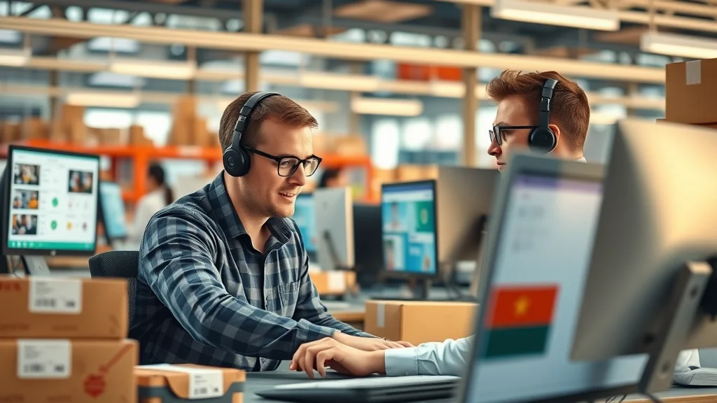 Multitasking e-commerce support staff managing multiple support tickets in a London retail office, representing high-volume support requirements for customer support help desk solutions for London businesses