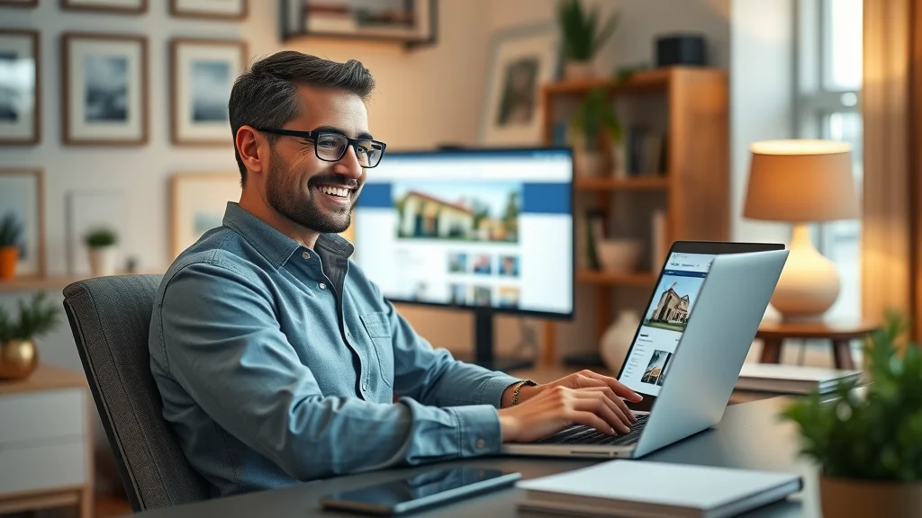 Real estate agent editing property website using real estate and property marketing applications and solutions