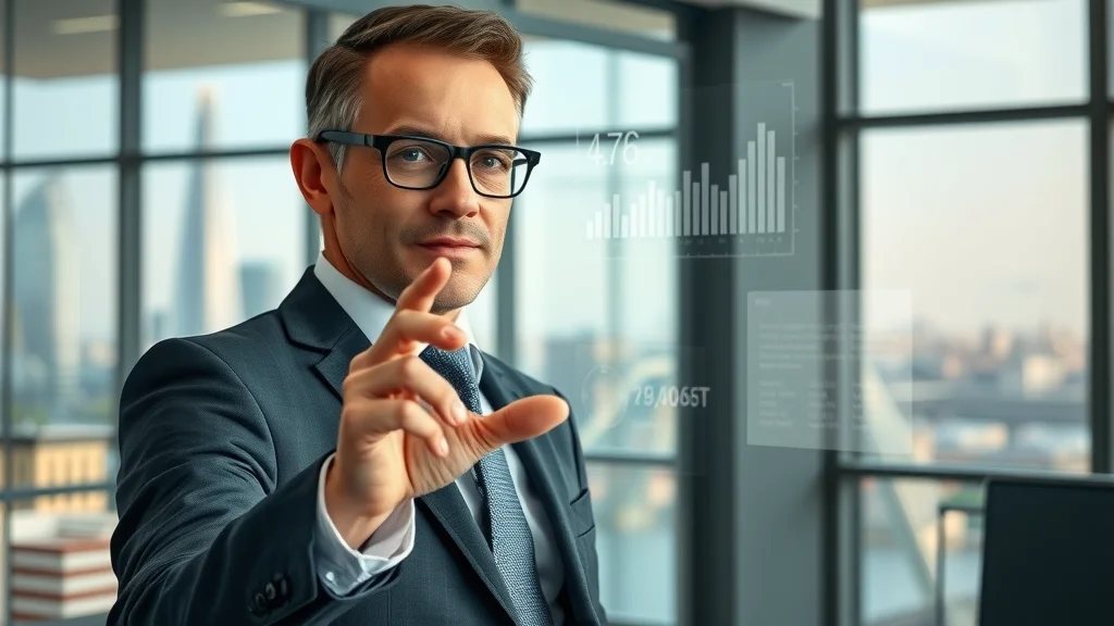 Consultant illustrating category marketing data for London businesses on a glass board in a sleek office setting