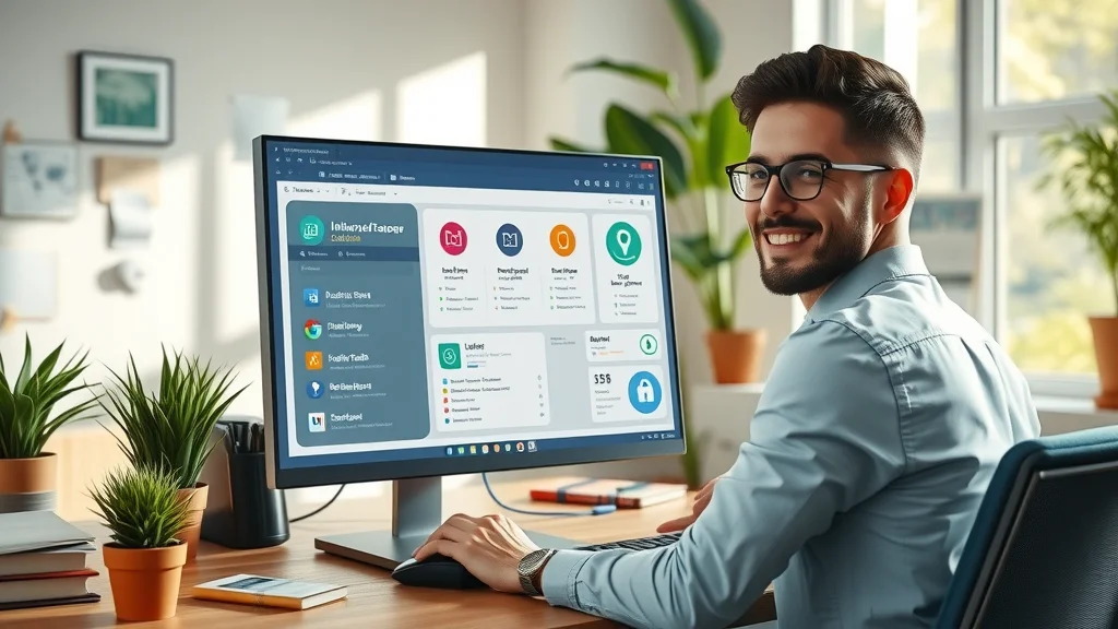 Business owner reviewing antivirus software dashboard as part of cybersecurity and antivirus software solutions and applications