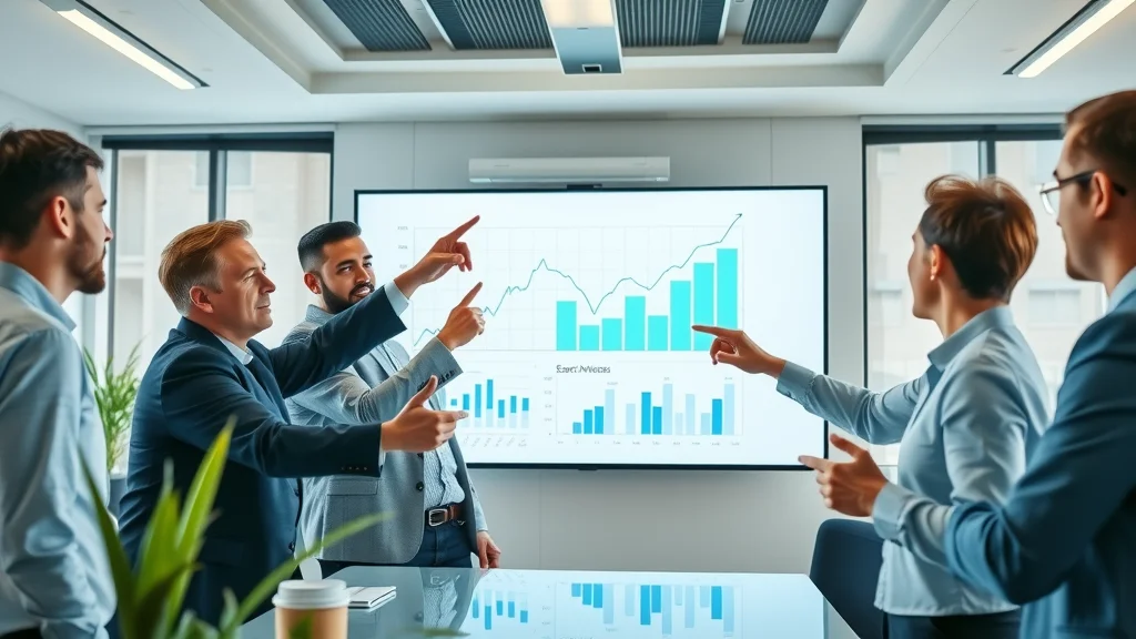 Business team analyzing interactive search analytics, showcasing the importance of voice search optimization on business websites